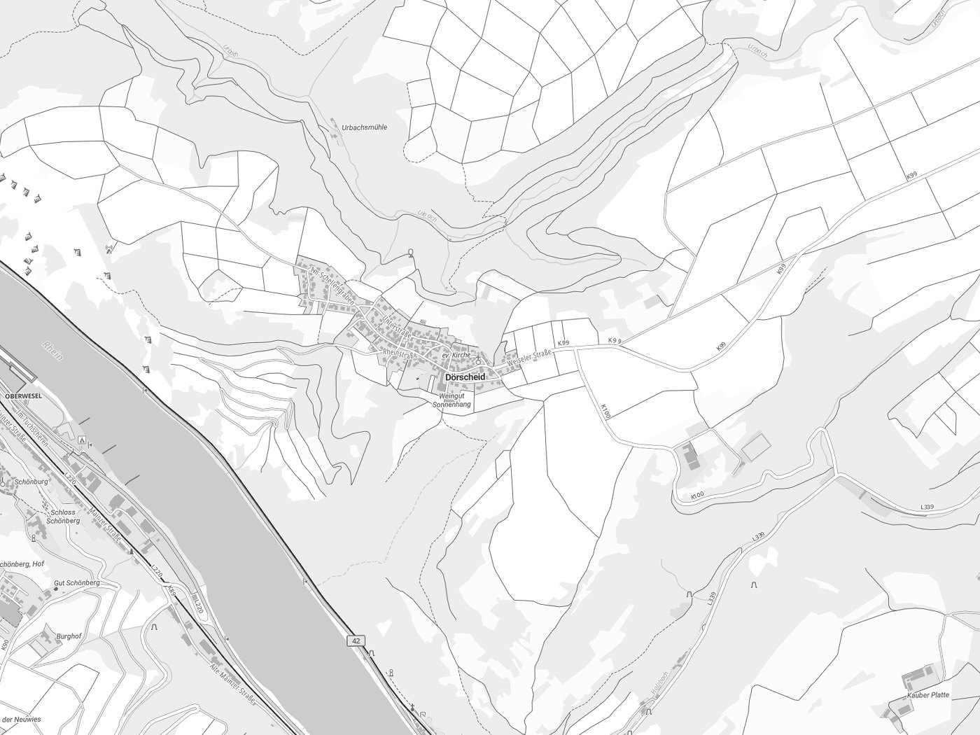 Kartenausschnitt Dörscheid mit Gewässern