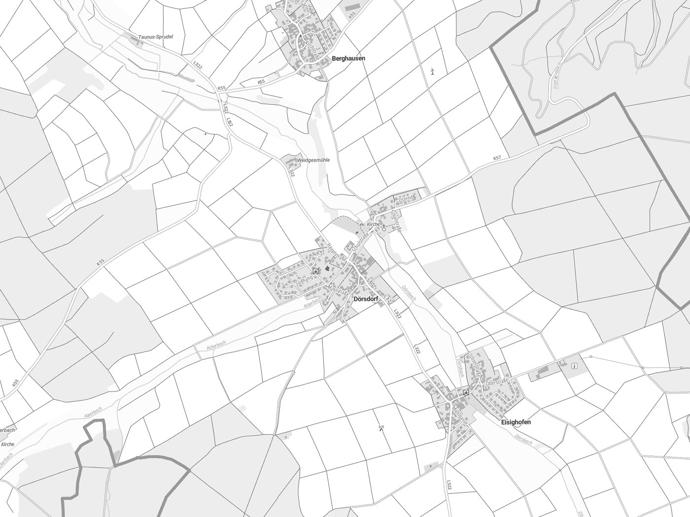 Kartenausschnitt Dörsdorf mit Gewässern