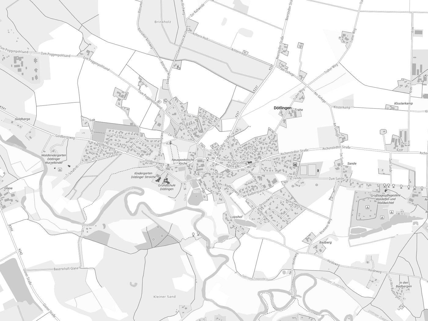 Kartenausschnitt Dötlingen mit Gewässern