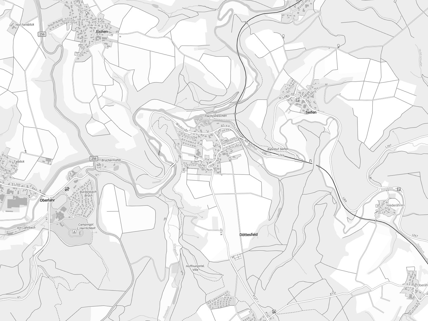 Kartenausschnitt Döttesfeld mit Gewässern