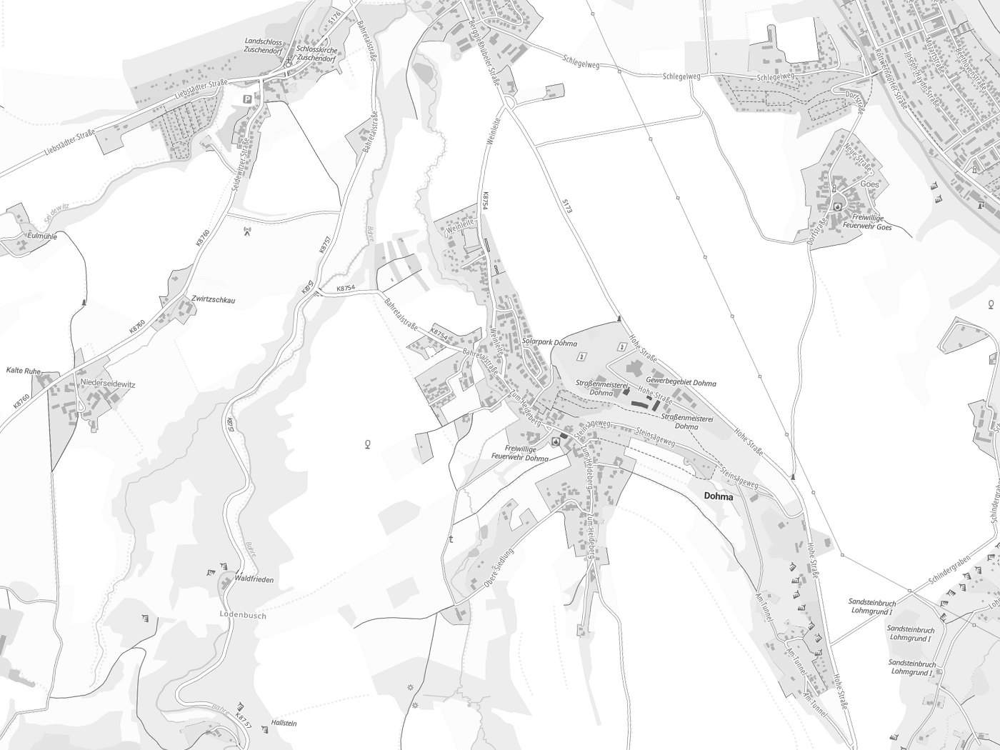 Kartenausschnitt Dohma mit Gewässern