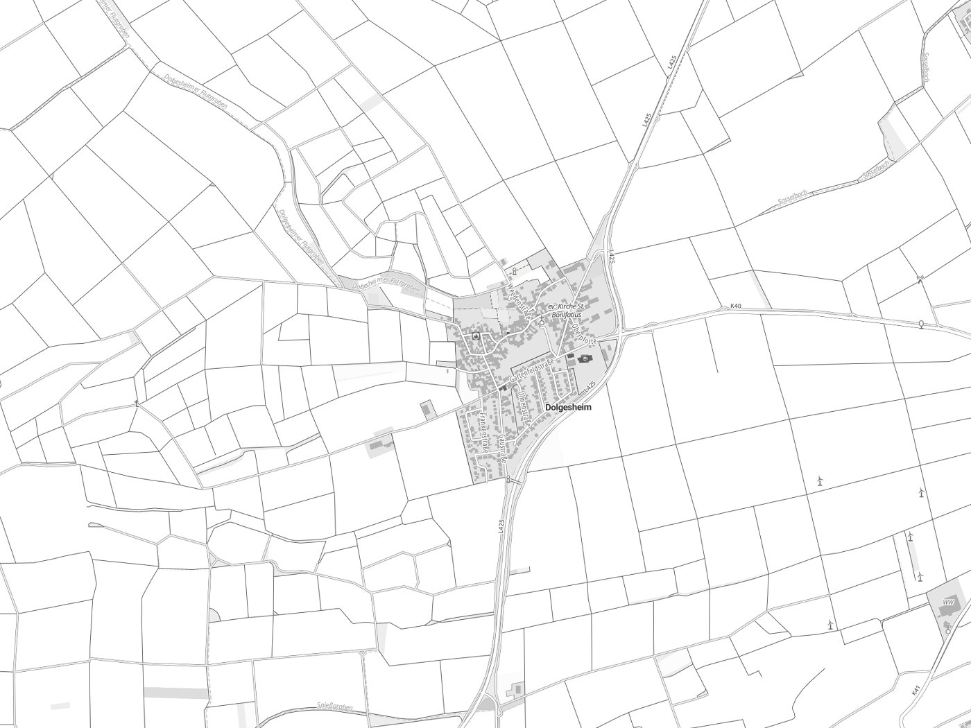 Kartenausschnitt Dolgesheim mit Gewässern