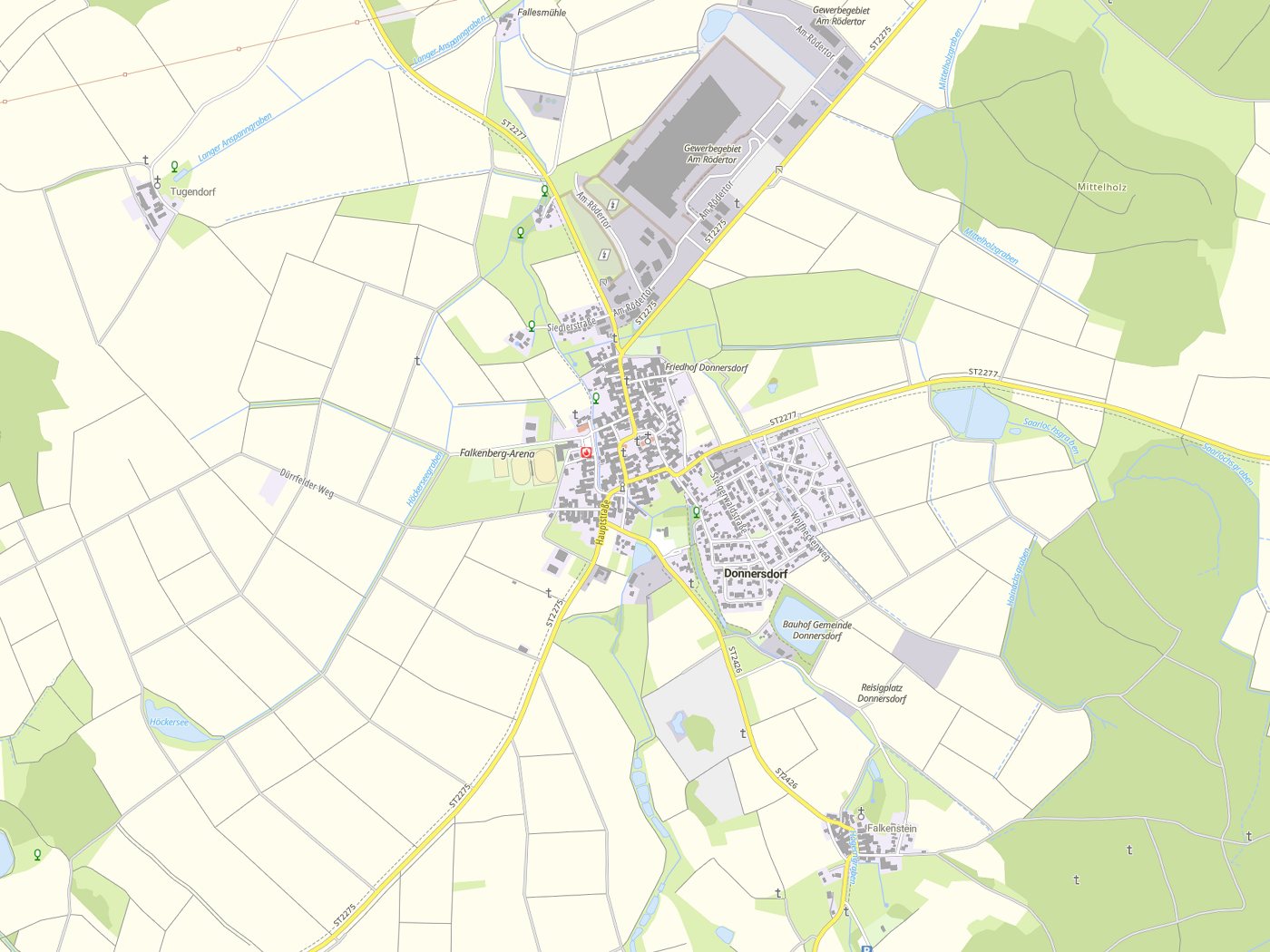 Kartenausschnitt Donnersdorf mit Gewässern