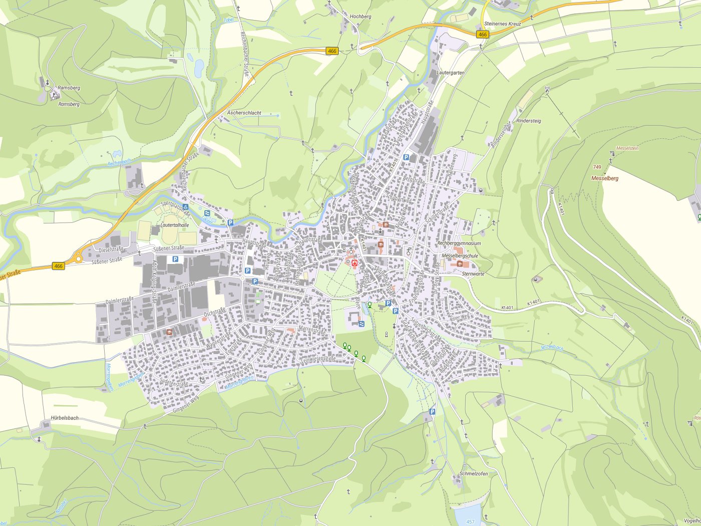 Kartenausschnitt Donzdorf mit Gewässern