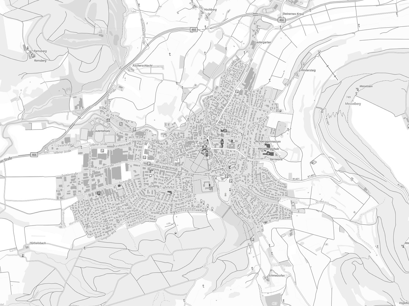 Kartenausschnitt Donzdorf mit Gewässern