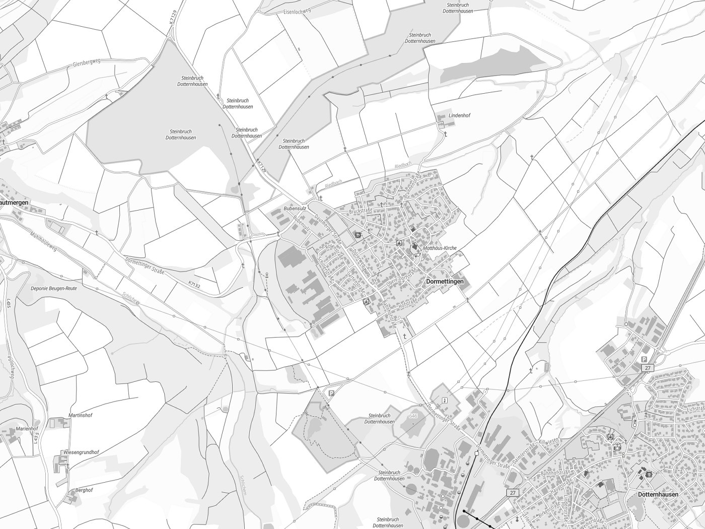 Kartenausschnitt Dormettingen mit Gewässern