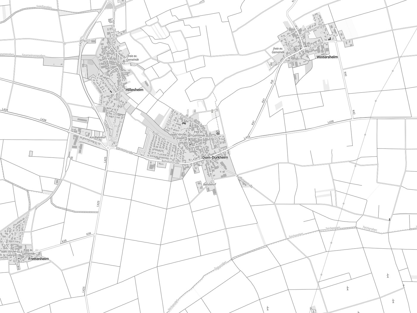 Kartenausschnitt Dorn-Dürkheim mit Gewässern