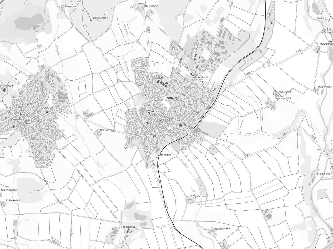Kartenausschnitt Dornburg mit Gewässern