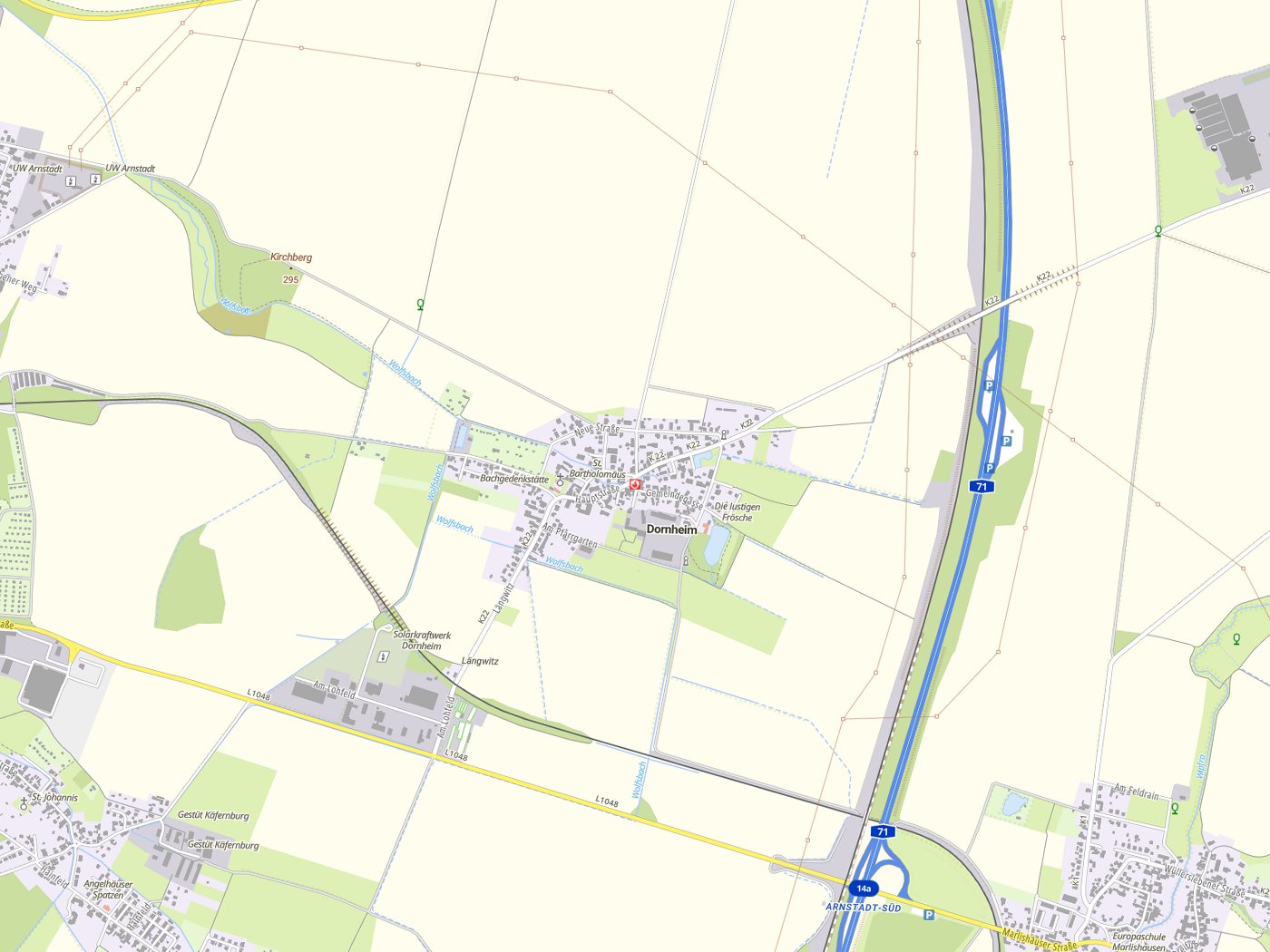 Kartenausschnitt Dornheim mit Gewässern