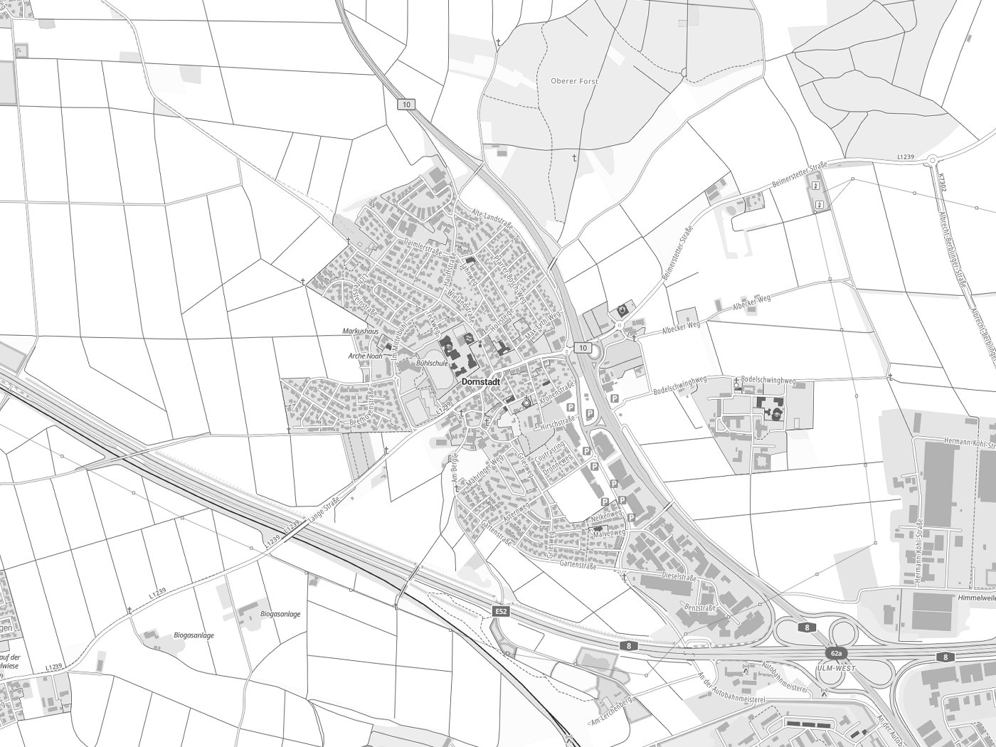 Kartenausschnitt Dornstadt mit Gewässern