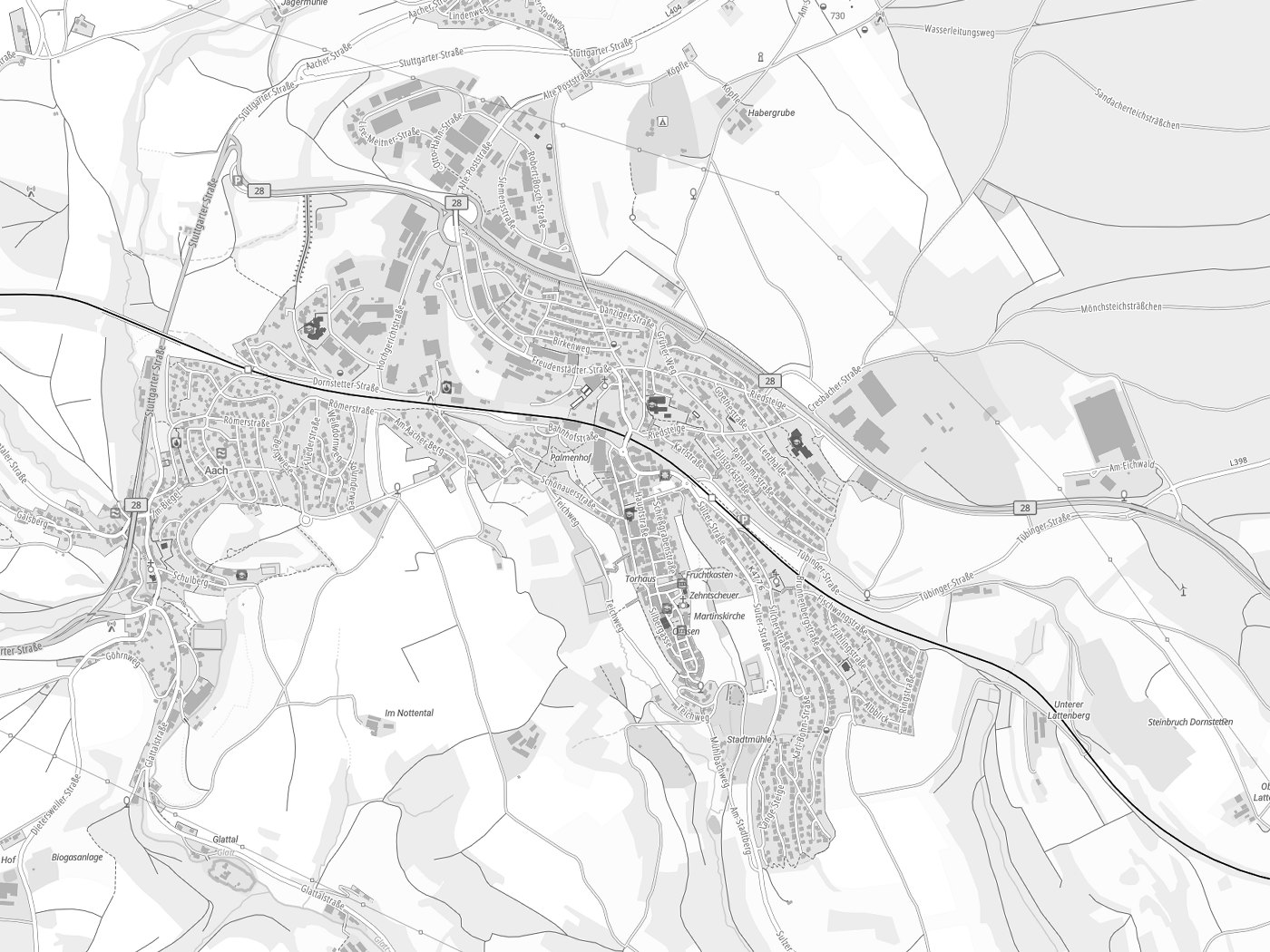 Kartenausschnitt Dornstetten mit Gewässern