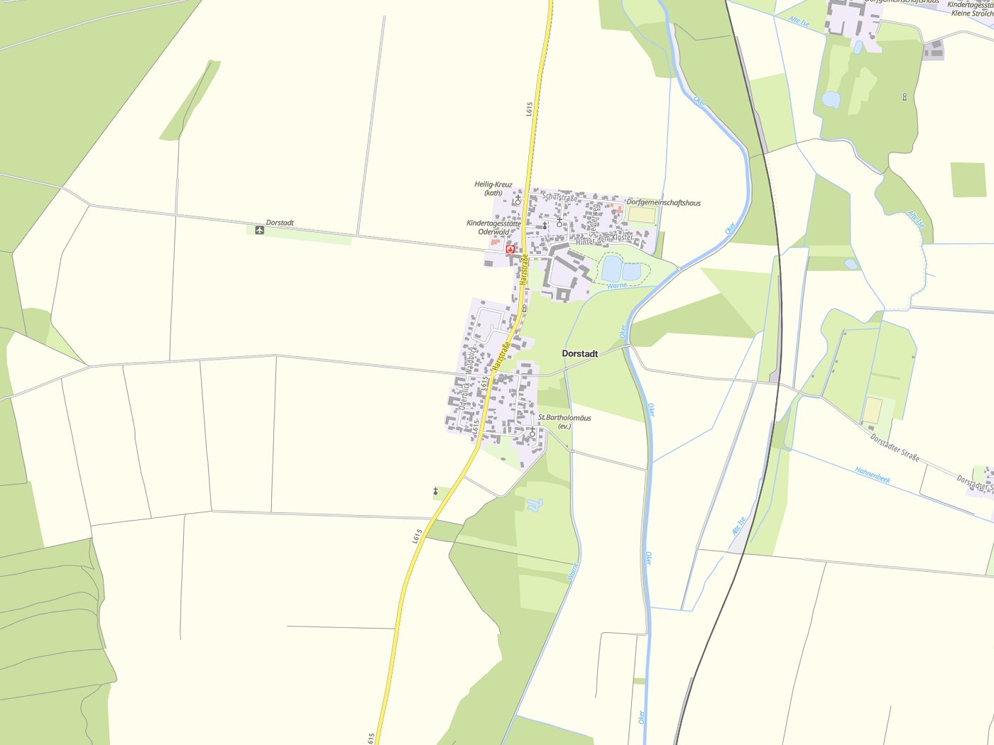 Kartenausschnitt Dorstadt mit Gewässern