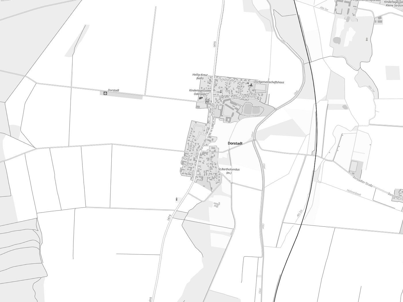 Kartenausschnitt Dorstadt mit Gewässern