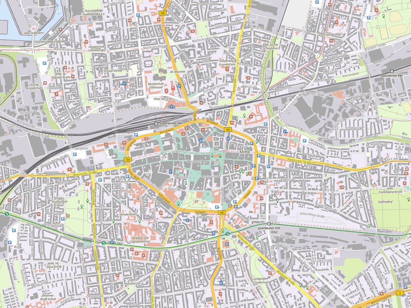 Kartenausschnitt Dortmund mit Gewässern