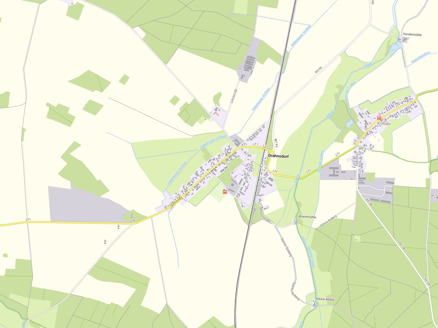 Kartenausschnitt Drahnsdorf mit Gewässern