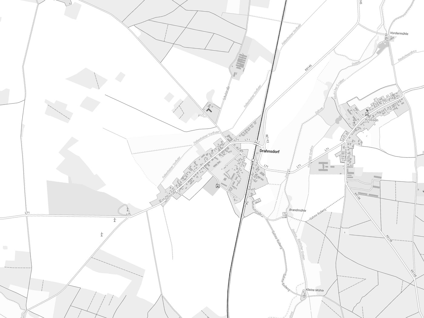 Kartenausschnitt Drahnsdorf mit Gewässern
