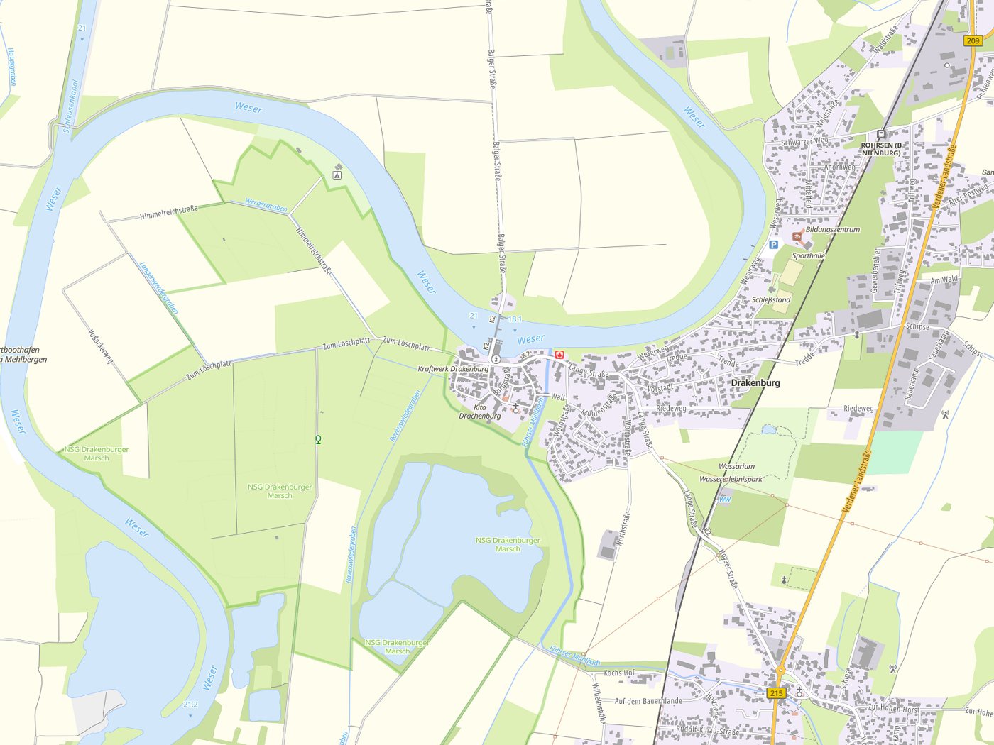 Kartenausschnitt Drakenburg mit Gewässern