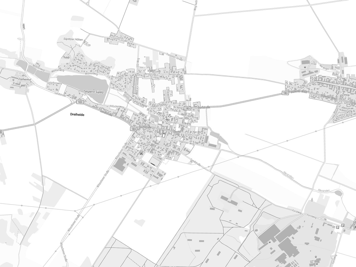 Kartenausschnitt Dreiheide mit Gewässern