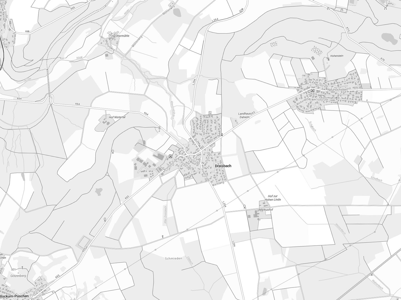 Kartenausschnitt Dreisbach mit Gewässern