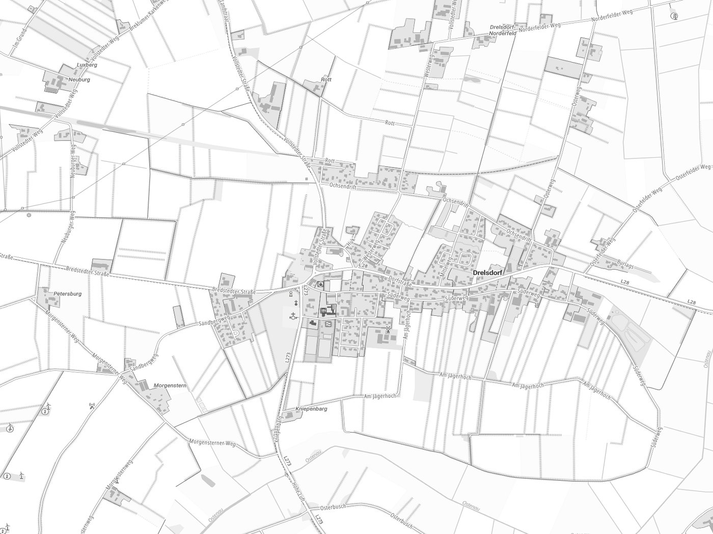Kartenausschnitt Drelsdorf mit Gewässern