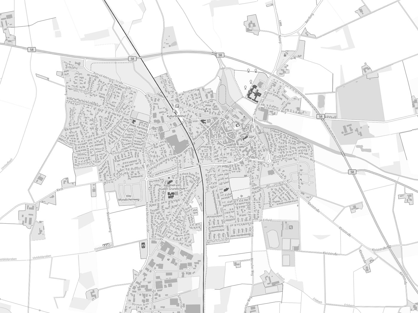 Kartenausschnitt Drensteinfurt mit Gewässern