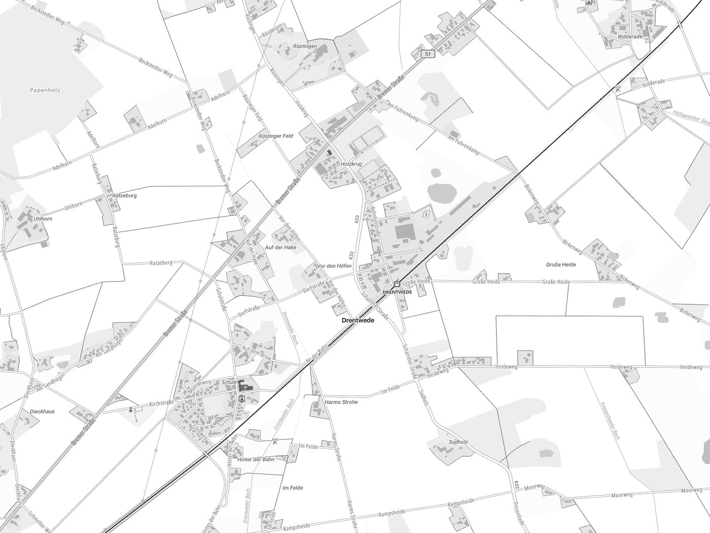 Kartenausschnitt Drentwede mit Gewässern