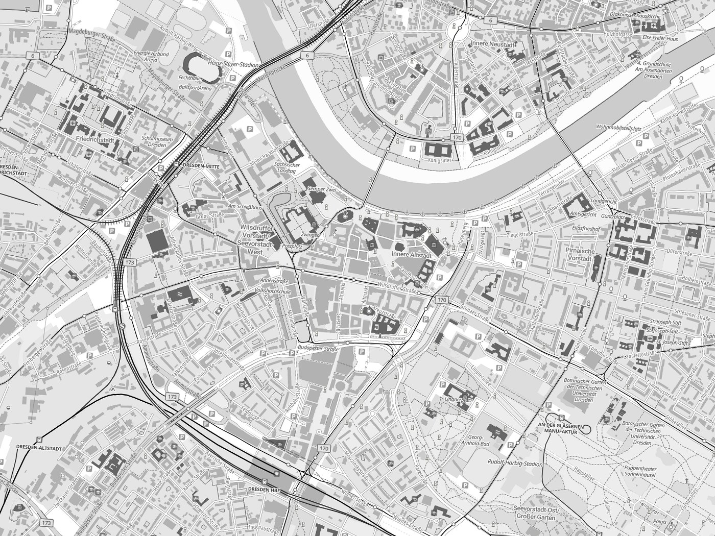 Kartenausschnitt Dresden mit Gewässern
