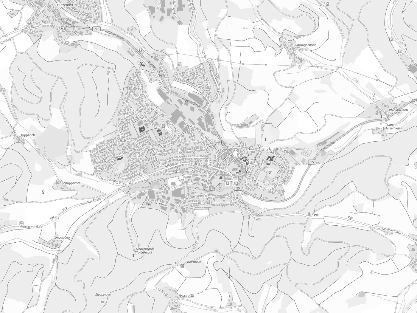 Kartenausschnitt Drolshagen mit Gewässern
