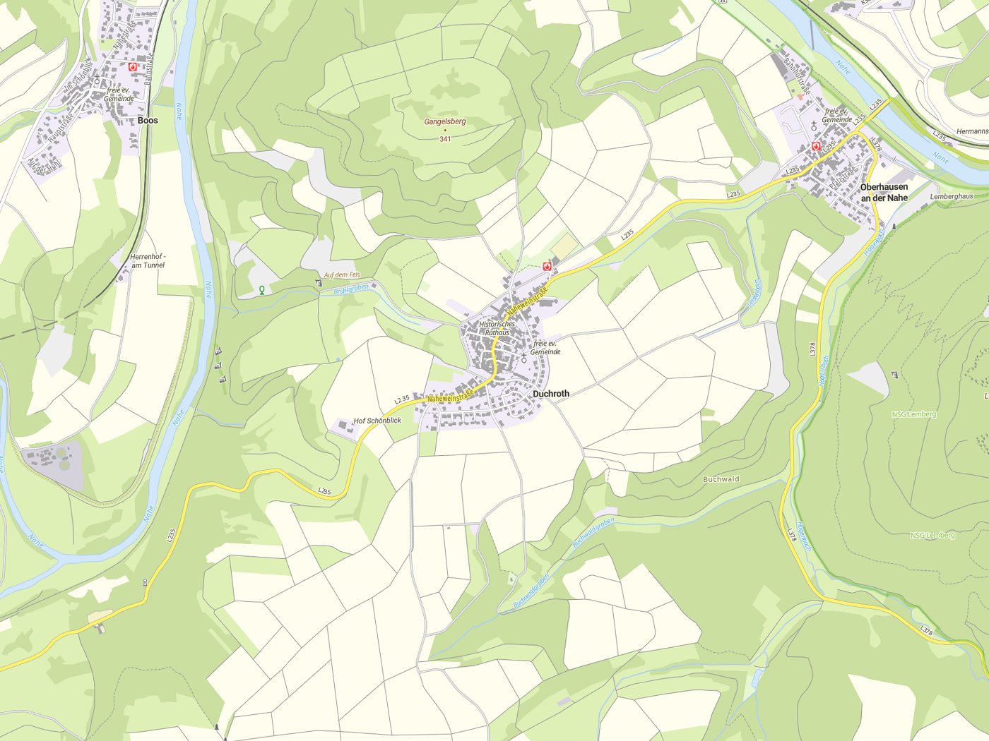 Kartenausschnitt Duchroth mit Gewässern