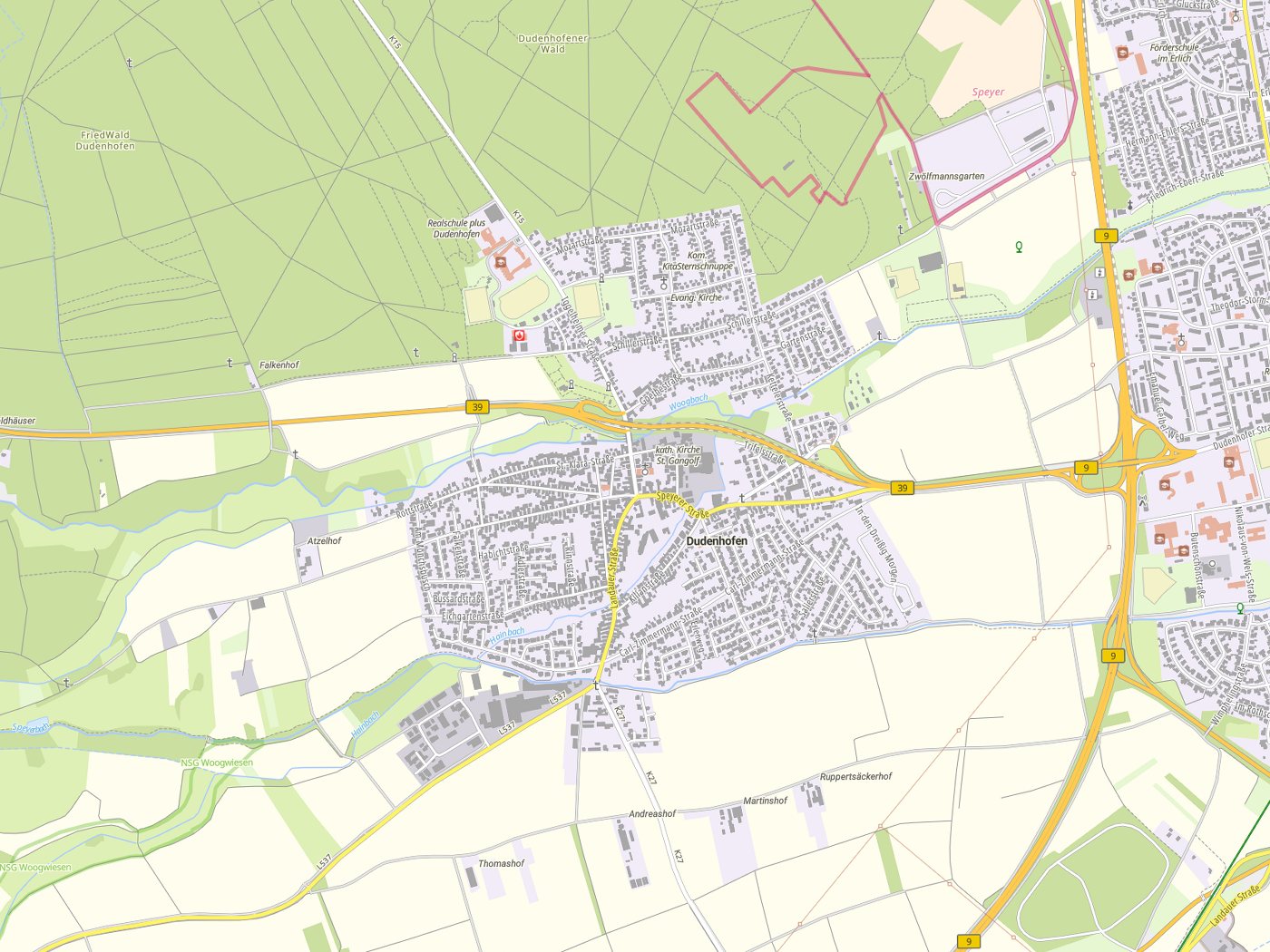 Kartenausschnitt Dudenhofen mit Gewässern