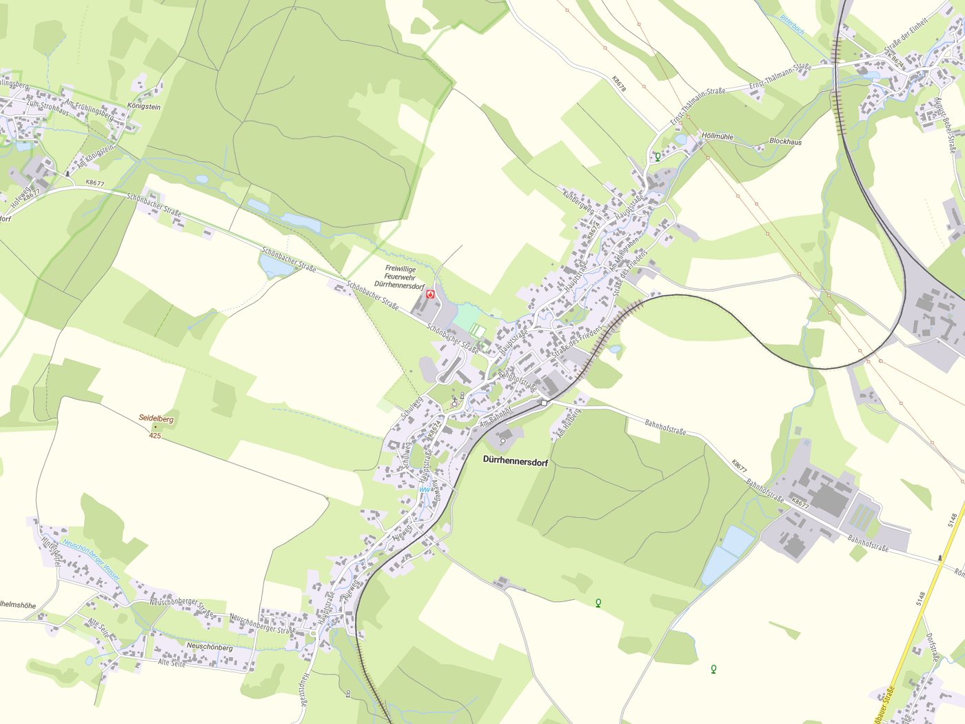 Kartenausschnitt Dürrhennersdorf mit Gewässern