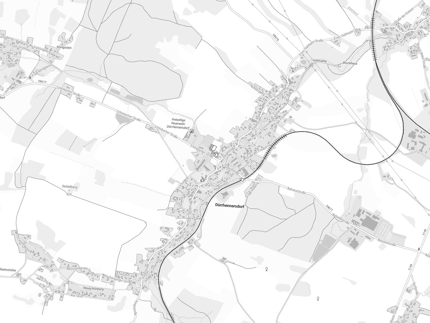 Kartenausschnitt Dürrhennersdorf mit Gewässern