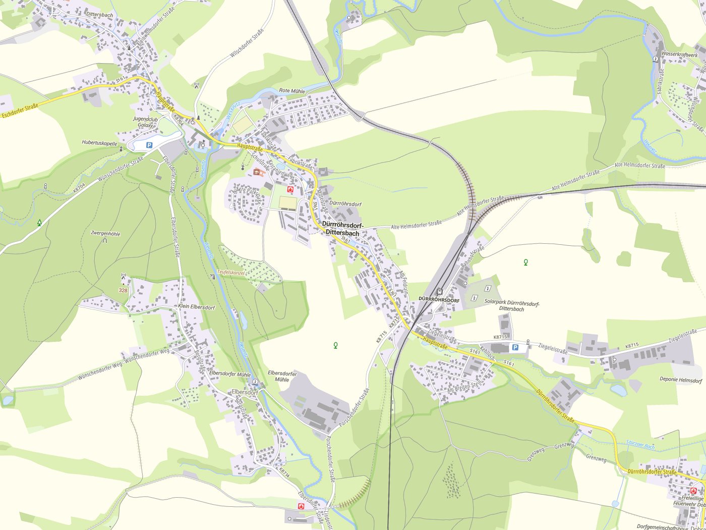 Kartenausschnitt Dürrröhrsdorf-Dittersbach mit Gewässern