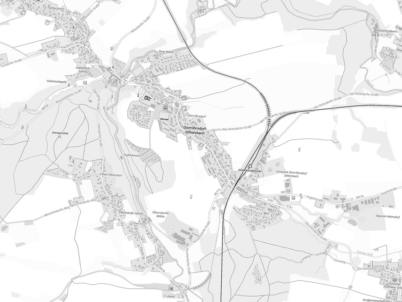 Kartenausschnitt Dürrröhrsdorf-Dittersbach mit Gewässern