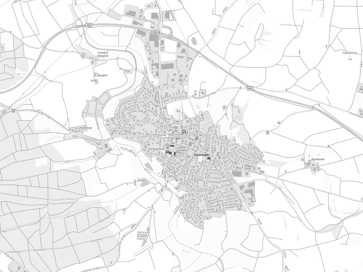 Kartenausschnitt Dunningen mit Gewässern
