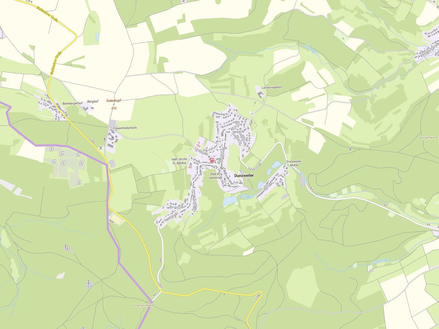 Kartenausschnitt Dunzweiler mit Gewässern
