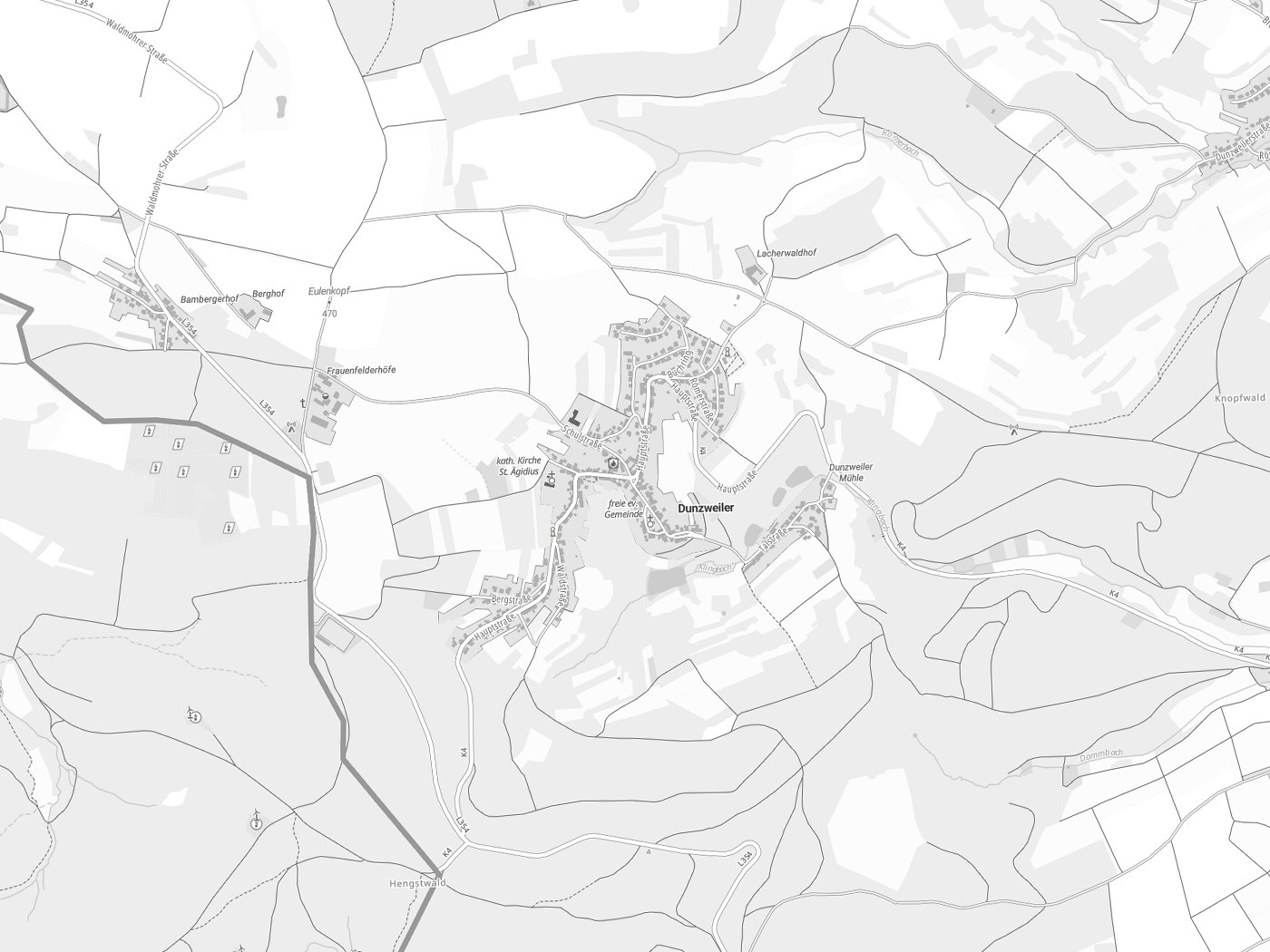 Kartenausschnitt Dunzweiler mit Gewässern
