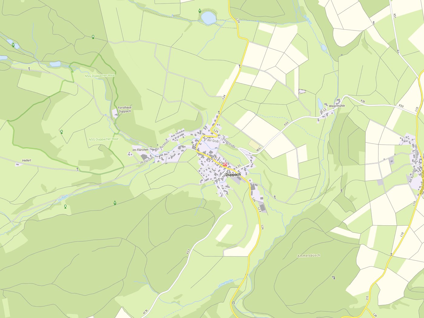 Kartenausschnitt Duppach mit Gewässern