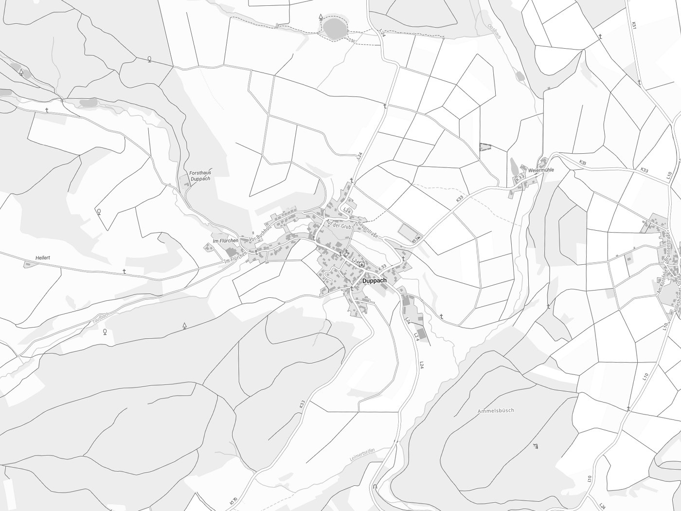 Kartenausschnitt Duppach mit Gewässern