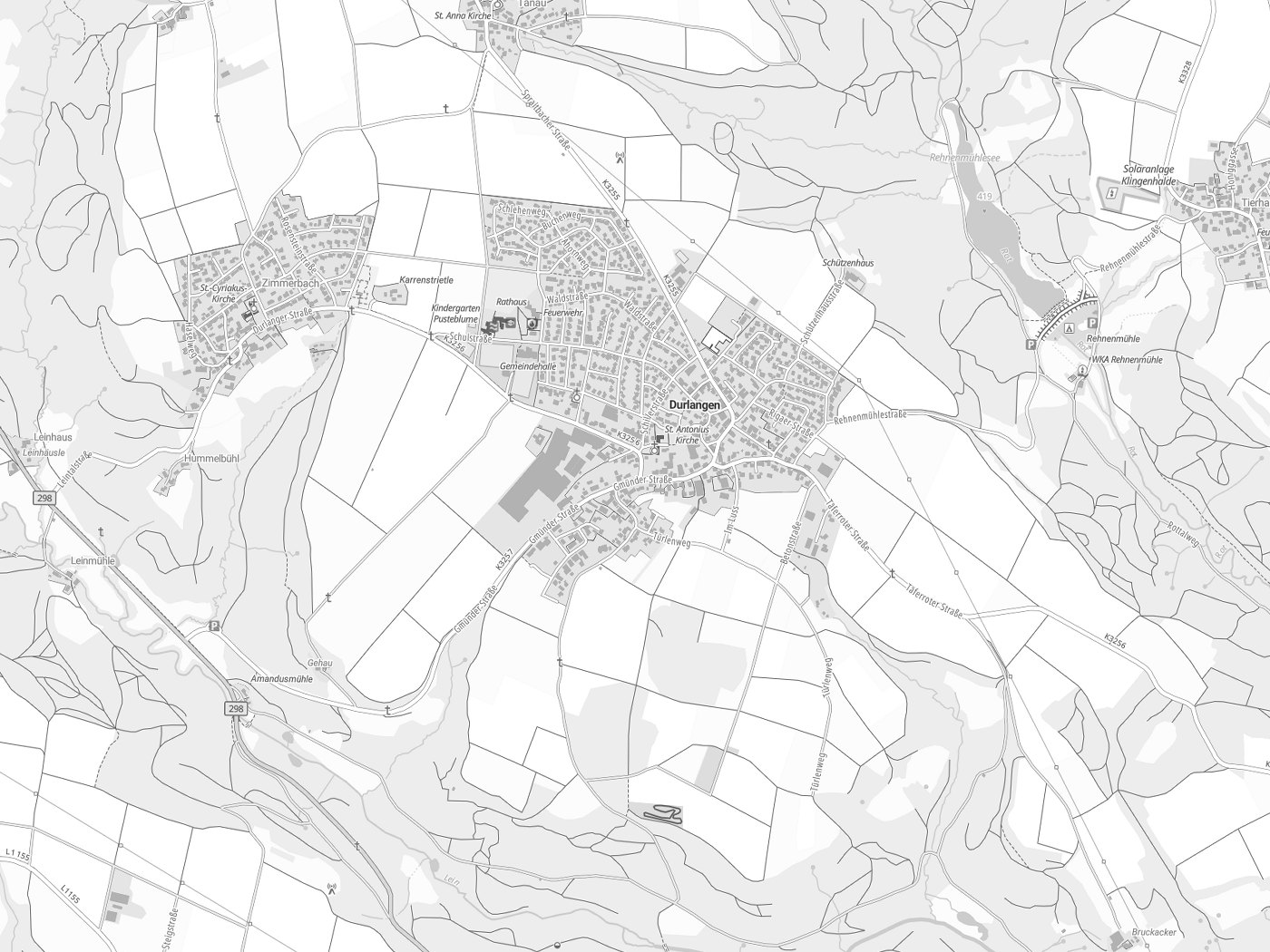 Kartenausschnitt Durlangen mit Gewässern
