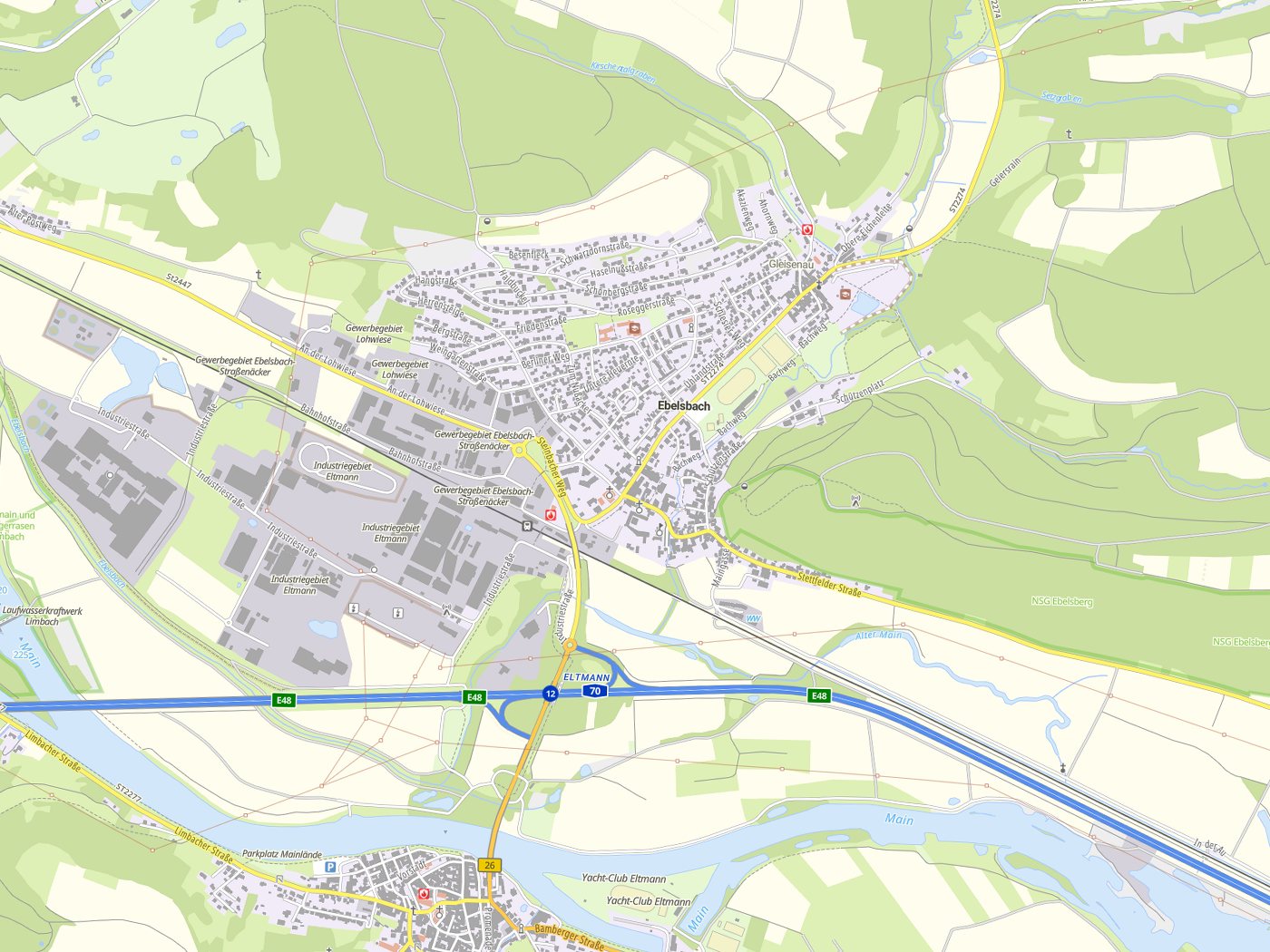 Kartenausschnitt Ebelsbach mit Gewässern
