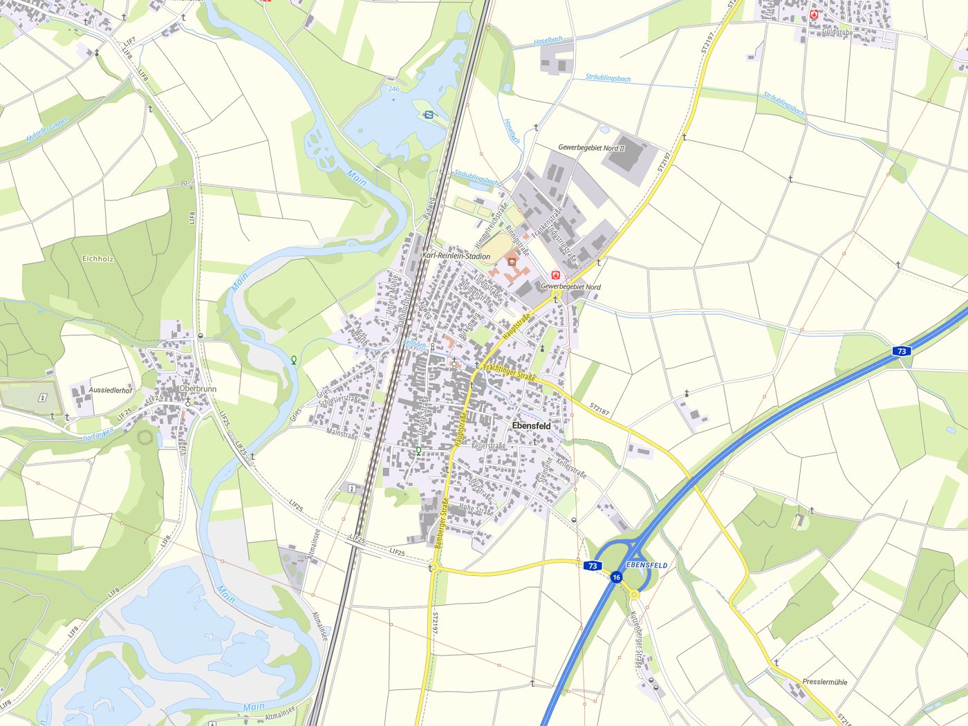 Kartenausschnitt Ebensfeld mit Gewässern