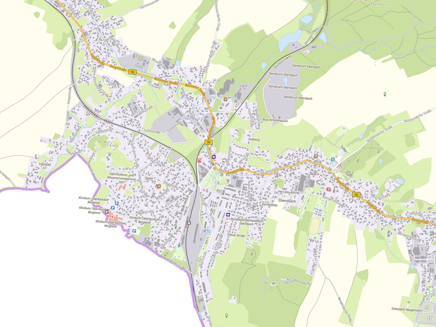Kartenausschnitt Ebersbach-Neugersdorf mit Gewässern