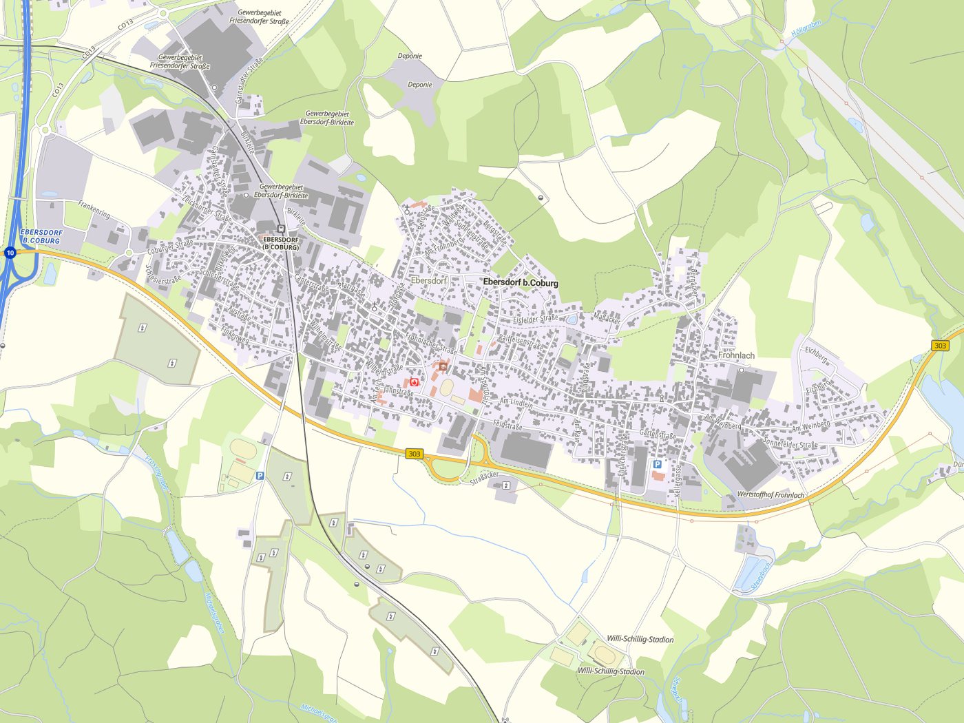 Kartenausschnitt Ebersdorf b.Coburg mit Gewässern