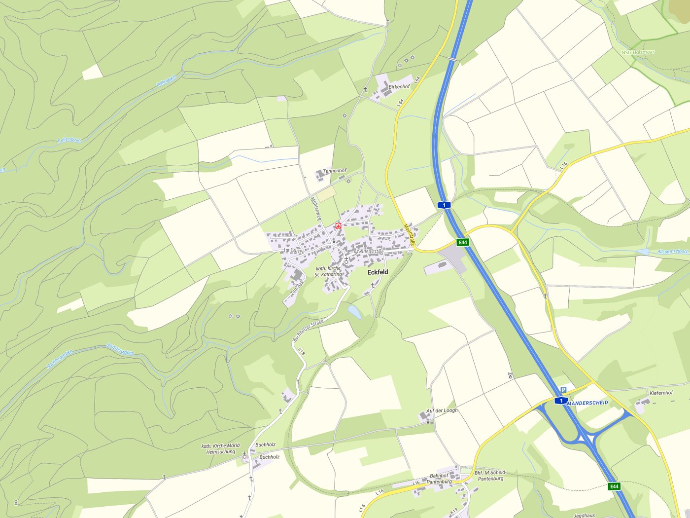 Kartenausschnitt Eckfeld mit Gewässern