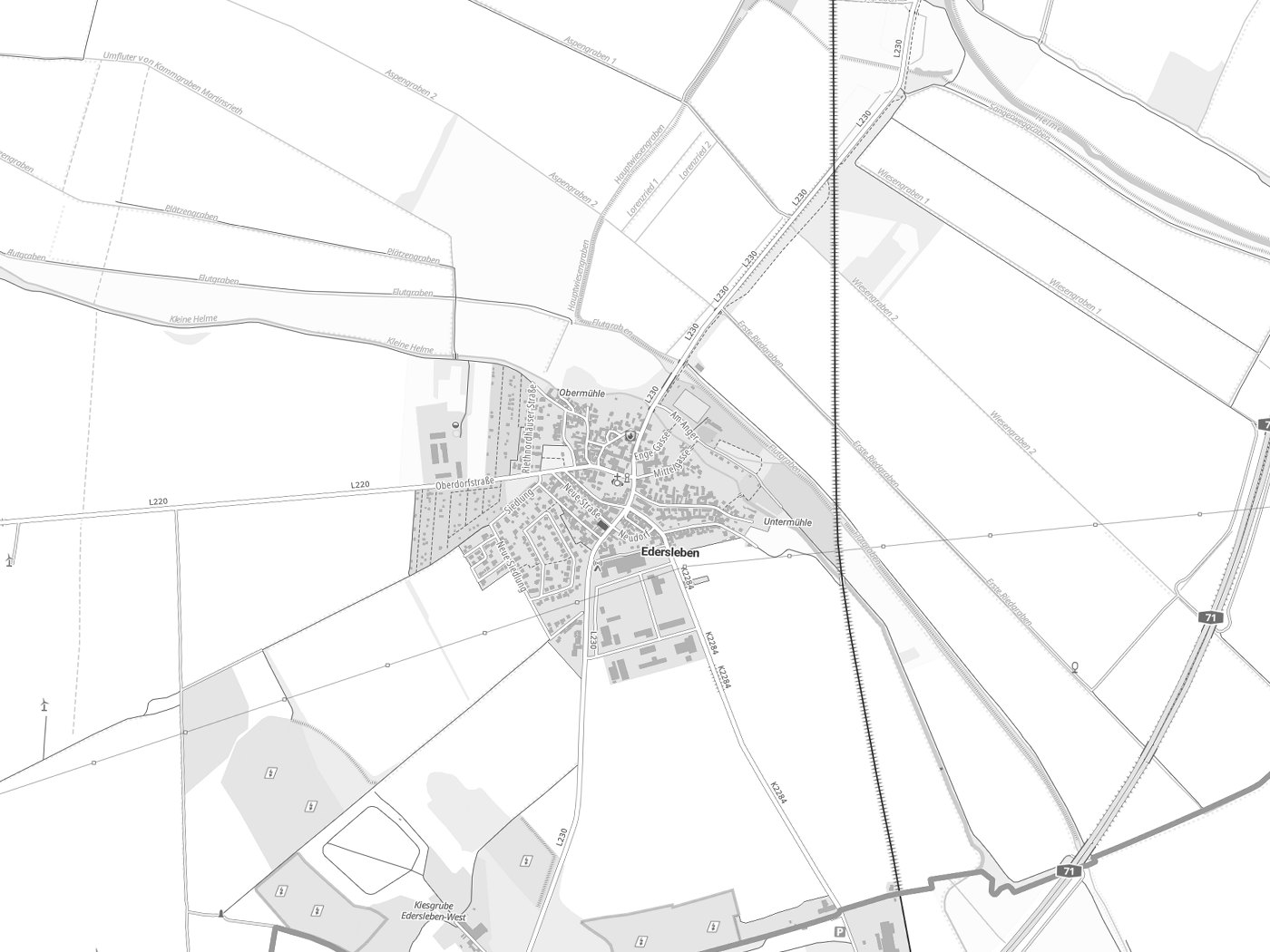 Kartenausschnitt Edersleben mit Gewässern
