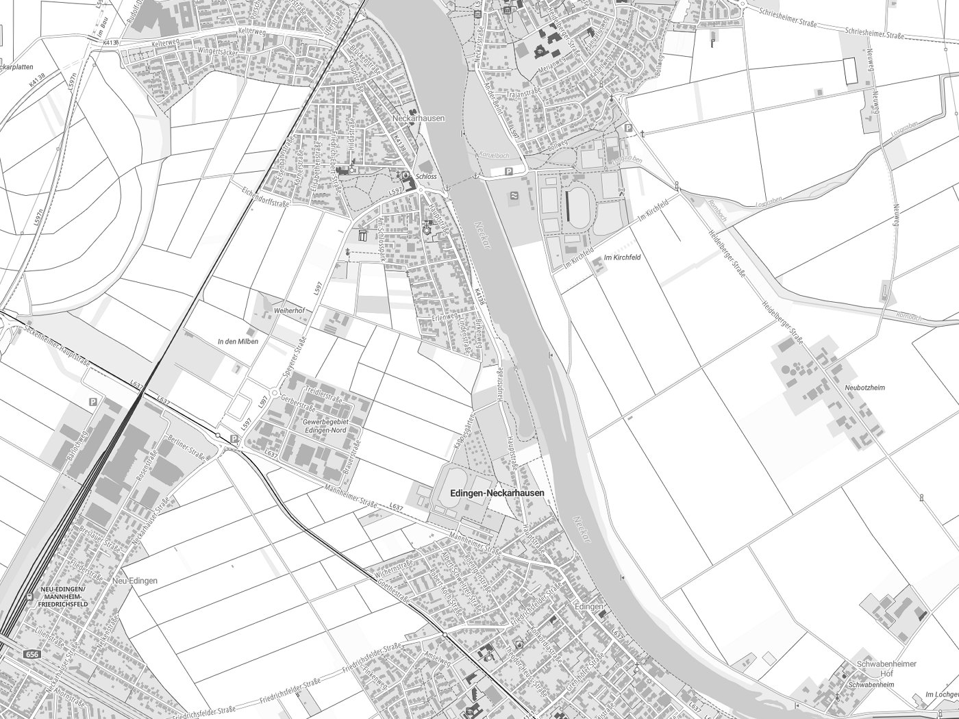 Kartenausschnitt Edingen-Neckarhausen mit Gewässern
