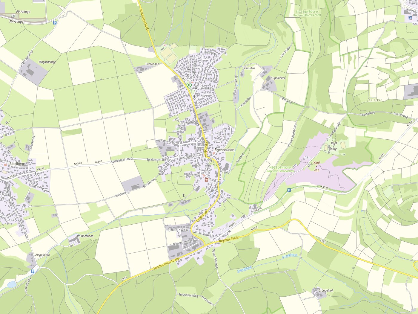 Kartenausschnitt Egenhausen mit Gewässern