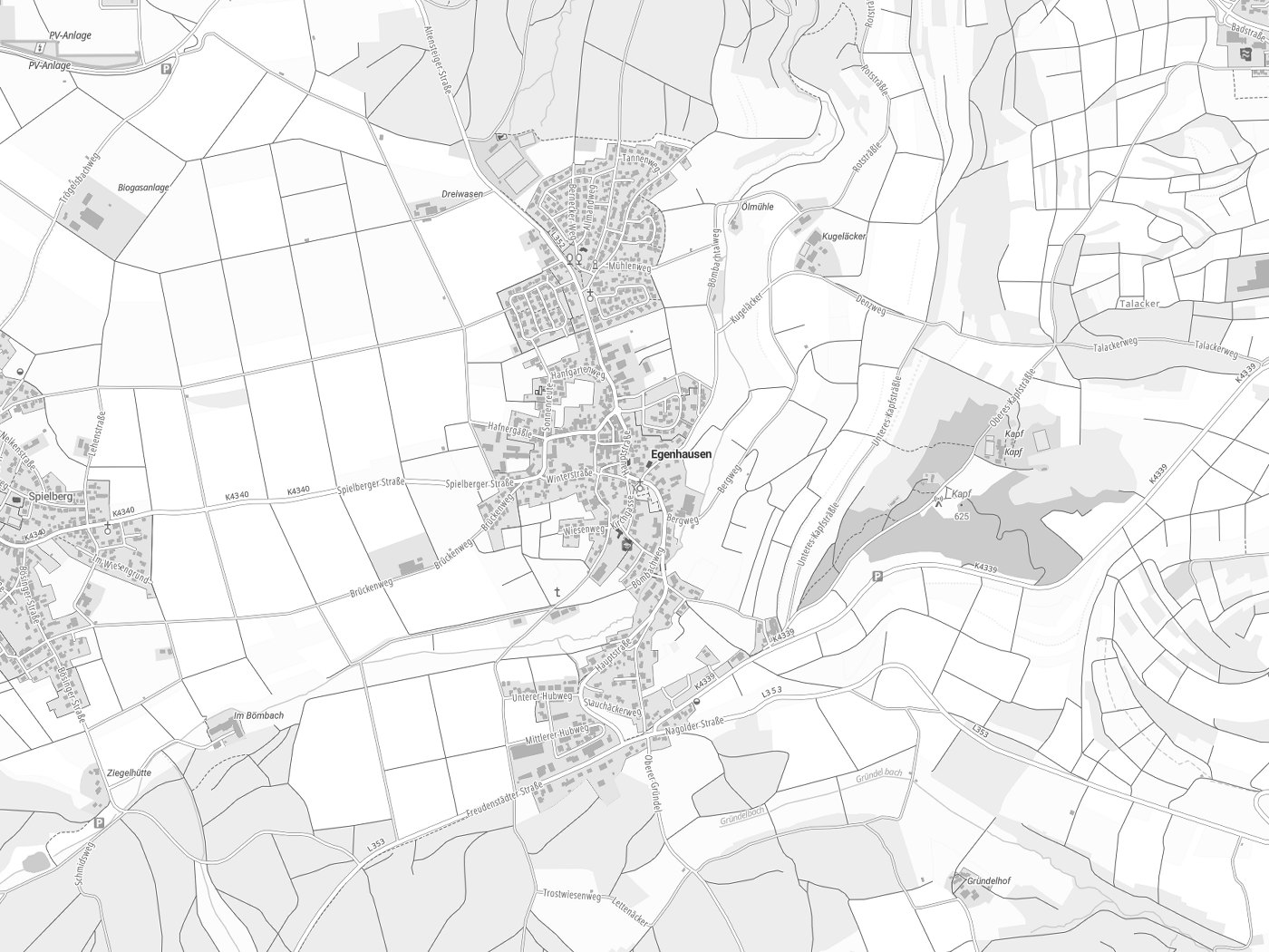 Kartenausschnitt Egenhausen mit Gewässern