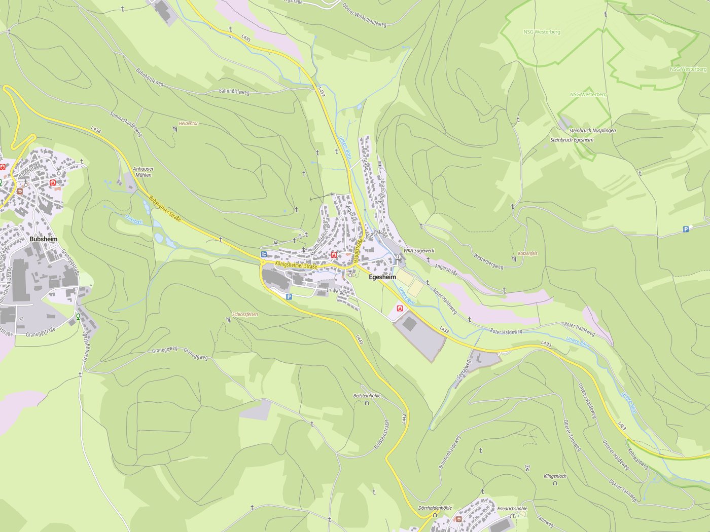 Kartenausschnitt Egesheim mit Gewässern